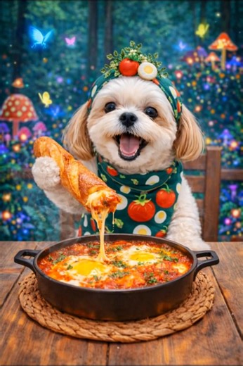 🍳🧀 에그인헬 샥슈카… 갓 구운 바게트 찍는 순간, 순이의 행복 한입 🐶✨ | Shakshuka Mukbang