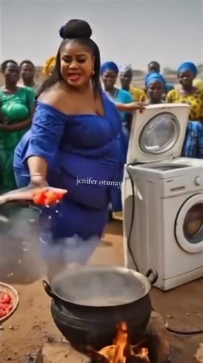 the woman cooking with washing machine