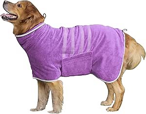 Dog Robe - Fast Drying Towel - Microfiber Super Absorbent Pet Bathrobe, Adjustable Collar & Belly Strap (Purple, XX-Large)