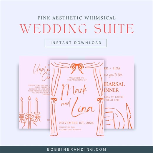 Pink Whimsical Wedding Invitation Template | Canva Wedding Suite | Editable Wedding Signs & Cards - Etsy