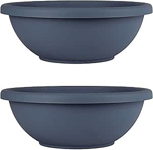 The HC Companies 20 Inch Shallow Garden Bowl Plant Pot with Drainage, Lightweight UV-Resistant Plastic Planters for Succulents, Herbs & More, 2-Pack Planters for Indoor Outdoor Home Decor, Slate Blue
