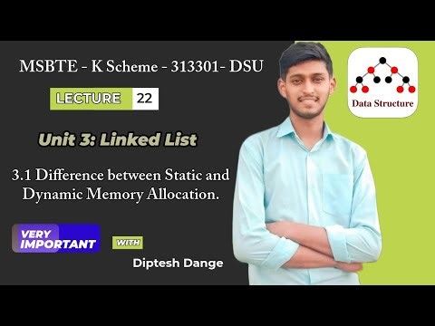Unit 3 Linked List | 3.1 Static and Dynamic Memory Allocation | Diploma K Scheme MSBTE DSU | SY |