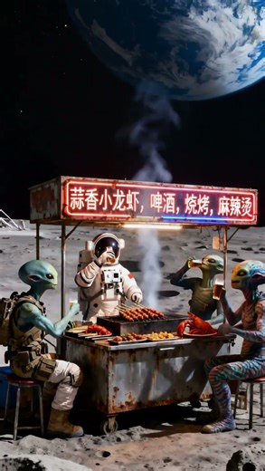 地球人和外星人在月球上吃锦州烧烤#外星人 #烧烤 #喝酒