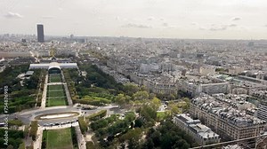 Expansive Aerial View of Paris from Eiffel Tower, Broad view over Paris showcasing the city's dense architecture and streets from the Eiffel Tower's vantage point, France.