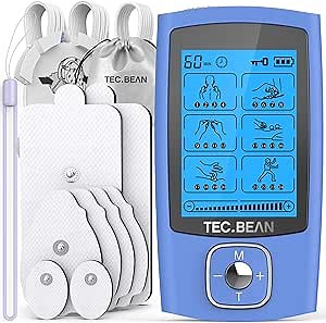 24 Modes Tens Unit Muscle Stimulator, Rechargeable Tens Machine with 8 Electrode Pads (American Gel), Electric Pulse Massager for Pain Relief Therapy（Blue）