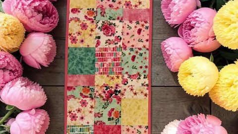 PEONY BLOSSOMS Quilted Table Runner Reversible Patchwork 48"x14", Floral Spring Garden Table Decor, Mixed Pinks Yellow Peonys - Etsy