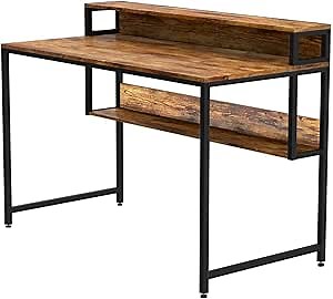 HAISEN Computer Desk with Shelf and Monitor Stand (XL)