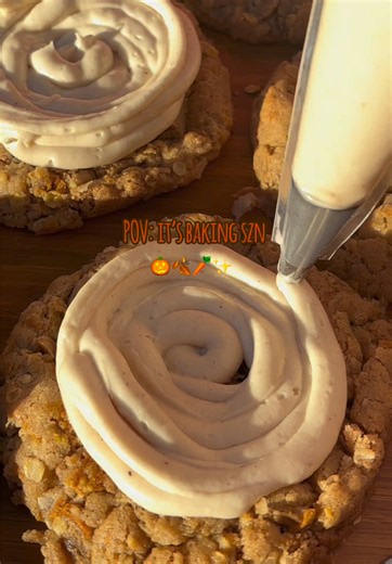 It’s officially baking szn 🍂🥕🍪 And I’m bringing back one of my most famous! A soft carrot cake cookie topped with a cinnamon cream cheese frosting that takes it ALL the way over the top. 😮‍💨 This is the kind of cookie that tastes like fall in every bite. 🍂🎃 #bakingszn #CarrotCakeCookies #fallbaking #cookies #falldesserts
