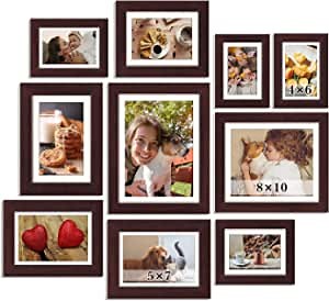 Amazon.com - Picture Frame Set Wall Photo: 10 Variety Pack Rustic Wood Photo Frames with Real Glass and Mat Lightweight Matted Gallery Picture Frames Bulk for Wall or Tabletop Including 8x10 5x7 4x6 Walnut Brown