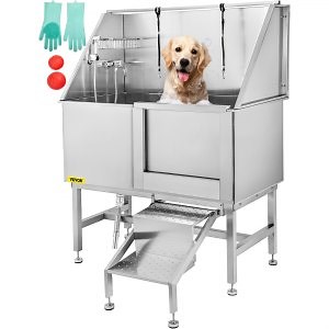 VEVOR 50 Inch Dog Grooming Tub Professional Stainless Steel Pet Dog Bath Tub with Steps Faucet & Accessories Dog Washing Station Right Door  | VEVOR US