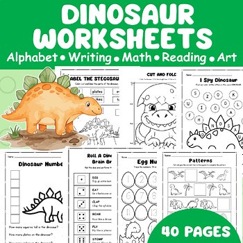 Dinosaur Activity Worksheets - Preschool & Kindergarten Literacy, Math, Science