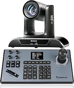 Tenveo PTZ Camera and Controller Bundle/Kits - 20X AI Auto Tracking NDI PTZ Camera with SDI/HDMI/USB3.0/LAN(PoE) and PTZ Camera Controller Joystick Keyboard for Church Worship Services Live Streaming