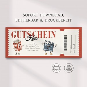 Cinema Ticket Voucher Template, Personalizable Printable Gift Voucher Idea, Digital Ticket to Print or Edit - Etsy