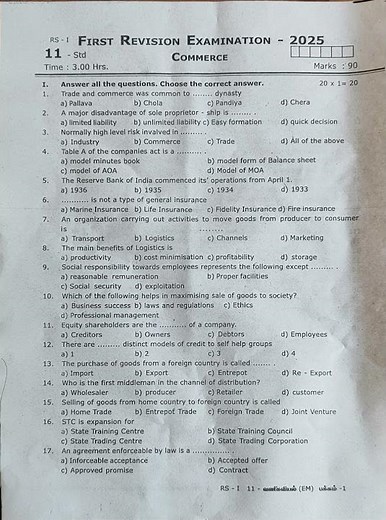 11 First revision exam commerce question paper -2025