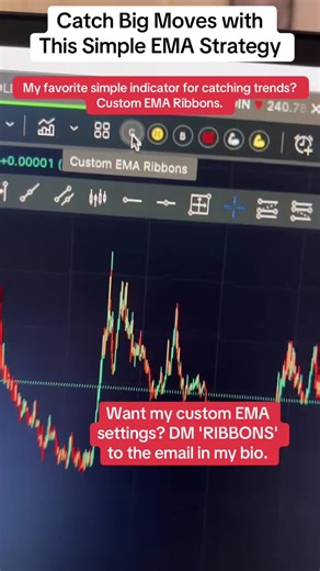 You don't need to catch the exact top or bottom. Using EMA ribbon crosses can signal high-probability entries and exits. Here's a live chart example showing how it captures chunks of a trend. #EMA #TradingIndicators #TrendTrading #CryptoStrategy #AlgorithmicTrading