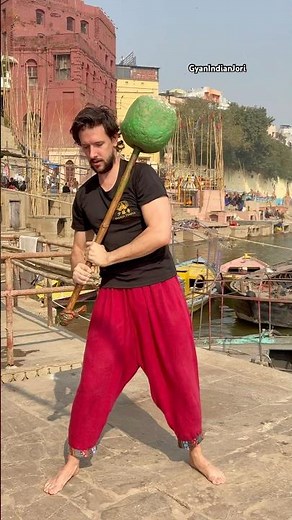 Ancient strength of Banaras - A foreigner Swinging the Gada at the Ghat 💪✨