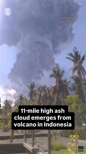 Indonesia’s Mount Lewotobi Laki-Laki volcano erupted on Monday, sending a column of ash as high as 11 miles into the sky, the country’s geological agency said. It is the Lewotobi’s second eruption in the span of a month. Badan Geologi, Indonesia’s geological agency, said the volcano unleashed an avalanche of searing gas clouds down its slopes during the eruption. There were no immediate reports of casualties. | CBS News