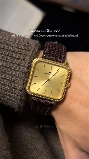 Retroverse on Instagram: "1980s Universal Genève Venise Art Deco square case, beaded bezel, original signed crown & buckle — pure vintage elegance. A true late-era Universal Genève piece, carrying that quiet golden-era charm 🕰️ Price: 6xx,xxx MMK / xxx USD ─✧──✧─ 📍 Yangon, Myanmar — Ships nationwide & abroad ✈️ #universalgeneve #vintagetank #vintagewatch #watchtok #dresswatch"