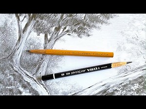How to draw realistic mountain forest landscape with graphite pencils