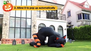 13FT Black Cat Halloween Inflatable with Lights, Giant Outdoor Prelit Blow-Up, W-CQ-DHM-US-1