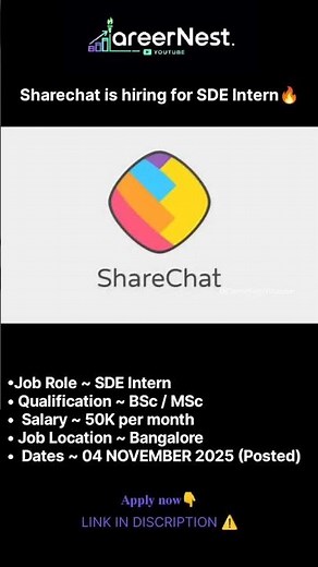 Sharechat is Hiring 🔥🔥#careernest #job #lifeisbutadream #intern #freshers #jobsearch