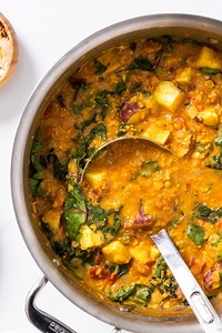 PRINT the recipe: https://www.wyseguide.com/creamy-curry-lentil-soup/ Soup is an every-night meal. The weather is cold and I am always ready for a comforting bowl full of warmth. This creamy lentil and sweet potato soup hits all my favorite requirements: curry, hearty greens, and full of nutrients. Make this and be happy! INGREDIENTS - 2 tbsp olive oil - 1 medium onion - 1 cup chopped celery - 1 1/2 tsp salt - 1 bunch Swiss chard, greens and stems separated, with stems diced - 3 cloves garlic - 