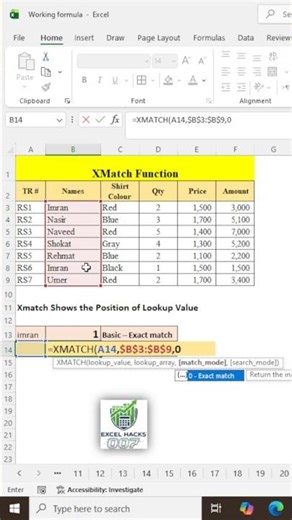 xmatch function#foryou ,#shortsfeed ,#shorts ,#excel ,#excelformula