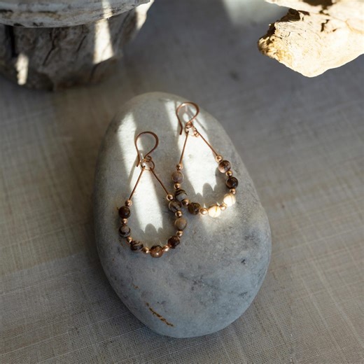 Copper Handmade Boho Brown Beaded Hoop Earrings - Etsy