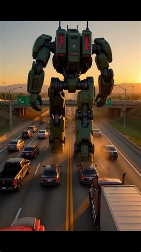 Colossal Mech Keeps Pace with Traffic 🤖🔥 #Shorts #shortvideo #ai