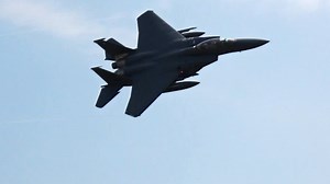 Watch the F-15E Strike Eagle rip past as the blue note echoes through Wales