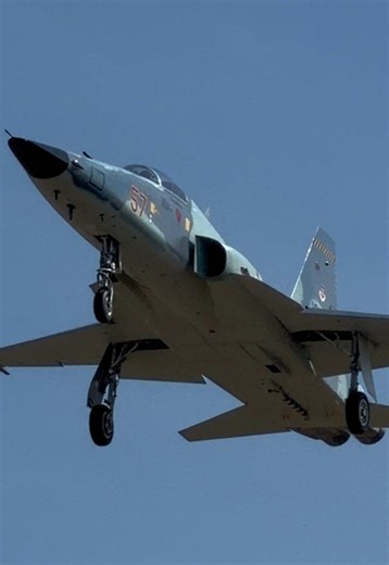 F-5 Tiger (N64FK) in the blue camo scheme arriving back home into Fort Worth Alliance Airport after 2026 Heritage Flight Training for air show season! 📸 @Tori Trigo #n64fk #f5 #f5tiger #fortworth #ftworth