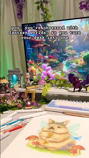 when I draw my reality disappears for a while ✨🍄🍃🌙 #artist #drawing #desksetup #fairycore