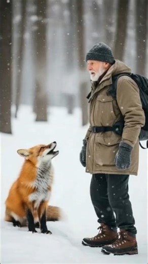 Mother Fox Begs Elderly Man for Help — Her Cub Trapped in Ice ❄️🦊