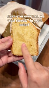 The dreaded “sad streak” is most commonly caused by not creaming your butter and sugar enough! Make sure the butter is room temperature (65-70F) and beat on medium until the butter is pale, fluffy, and light - about 5 minutes. Then make sure you’re scraping the bottom of the bowl and the beaters multiple times. | Old Country Kitchenware