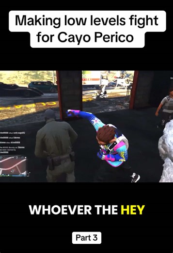 Part three of making low levels fight for Cayo Perico 🤣 Be sure to join my live early this Friday for a chance at winning some free GTA cash 💸 #gtaonline #gta5online #gtaonlinetiktok #gta #gtafyp