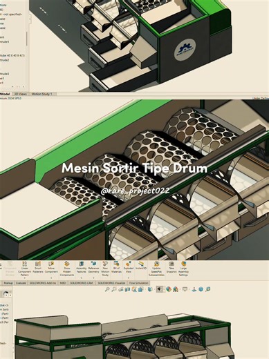 Mesin Sortir Tipe Drum Ya umumnya digunakan untuk sortir buah yang berbentuk Bundar, Seperti Jeruk, apel, Kentang dan yang lainnya... Namun mesin spt ini jarang ditemui, apakah kurang efisien? atau bisa jadi bahan anak mesin karena jarang yang tau?? ✋😌🤚 Desain dan animasi dengan Solidworks #solidworks #machinery #sortir #mesin #anakteknik