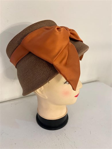 1960s Vintage Straw Bucket Hat With Large Orange Satin Bow | Mid Century Womens Hat - Etsy