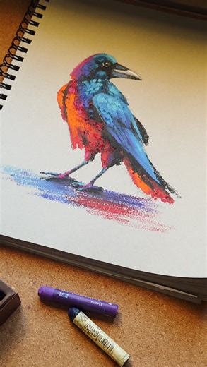Iryna Shek 🇺🇦 on Instagram: "Crow with Oil Pastels 🐦‍⬛ #birdart #drawing #oilpastel #arttutorial #crow"