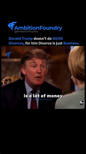 AmbitionFoundry | Business | Motivation | AI on Instagram: "Trump Doesn’t Believe In 50/50. He Treats Divorce Like A Business Deal. 💼⚖️ Most people enter relationships emotionally. High-power individuals enter with structure. Donald Trump’s approach to divorce reveals something deeper than headlines. He treats personal decisions through systems, leverage, and contracts. Why this happens: Powerful operators don’t rely on hope. They rely on agreements, incentives, and control points. Prenups remo