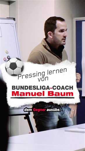 Pressing = Druck machen, um den Ball zu gewinnen. So simpel. So schwer. Manuel Baum erklärt die Pressing-Arten: Angriff, Mittelfeld, Abwehr… oder tief stehen und warten. #fußball #manuelbaum #pressing #bundesligacoach