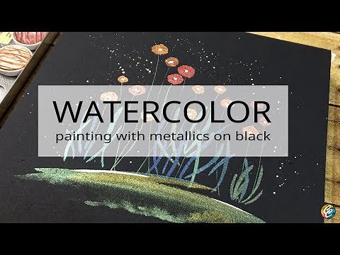 watercolor painting with metallics on black paper