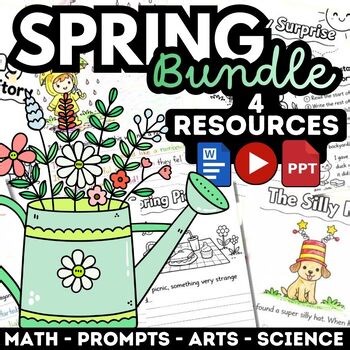 Spring Activities Bundle K-3 | Finish the Story, Coloring, Bookmarks, Math Craft