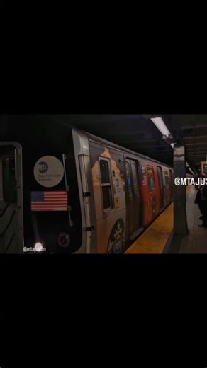 Not In Service#r143 + Starbucks advertisement wrap train,leaving Myrtle Wyckoff Avenue Brooklyn