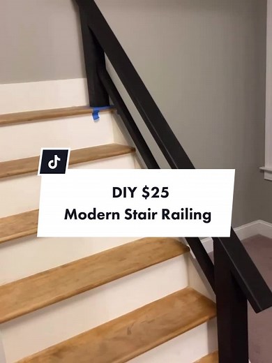 DIY $25 Modern Stair Railing! #diy #homemade #MakeItMagical #homerenovation #diyhacks
