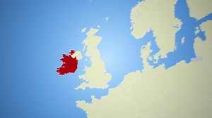 Ireland map zoom animation world geography, detailed location visualization