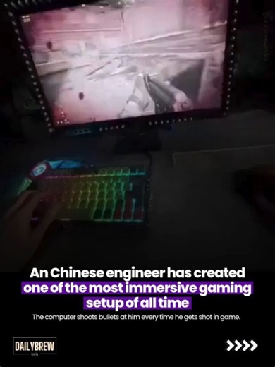 @dailybrewindia on Instagram: "A Chinese engineer has gained viral fame for creating an incredibly immersive, albeit dangerous, 4D gaming rig that physically "fights back" against the player. The setup, showcased by a Bilibili and Instagram user known as "ryc._1216" (or "blyat"), uses real-world hardware to sync with in-game events in titles like Arena Breakout: Infinite. Whenever the player is shot in the game, a device mounted near the monitor fires small pyrotechnics or fireworks toward the p
