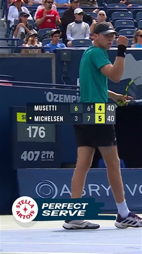 5.2K views · 34 reactions | Alex Michelsen delivered a huge ace to set up match point  He earned his second career Top 10 victory with a win over Lorenzo Musseti thanks to a great service game  It’s worthy of our Stella Artois Serve of the Day  | National Bank Open | Facebook