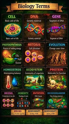 Biology Terms Explained | Basic Biology Concepts with Pictures | Learning with Green Board Notes