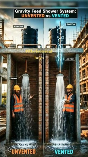 💥 gravity feed shower 🚿 system unvented vs vented⚠️ flow of water good solution #electrical #shot⚡