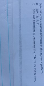 Determine the constant difference in this numeric pattern.a) 5... | Filo